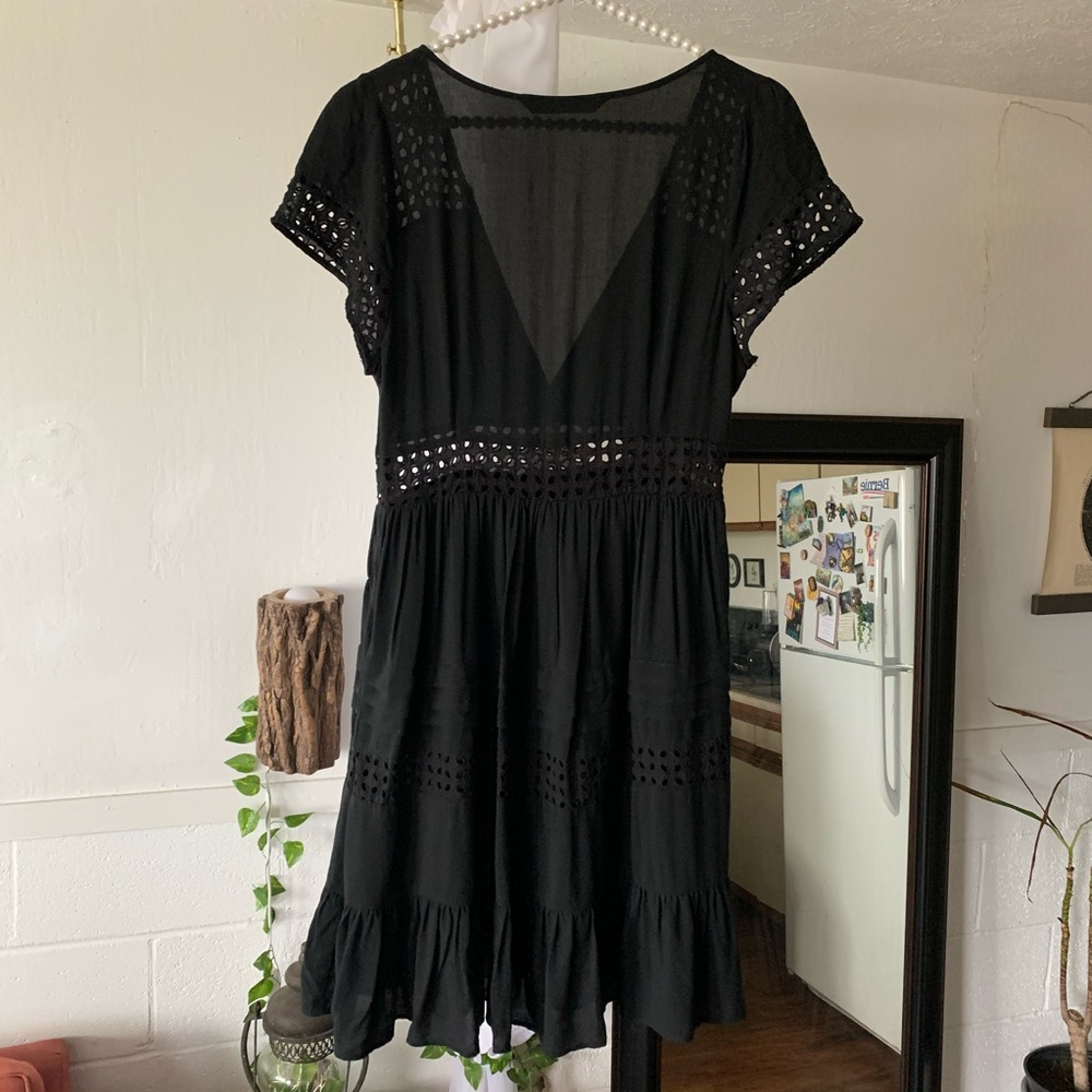 Zara Black Eyelet Fit and Flare Mini Dress